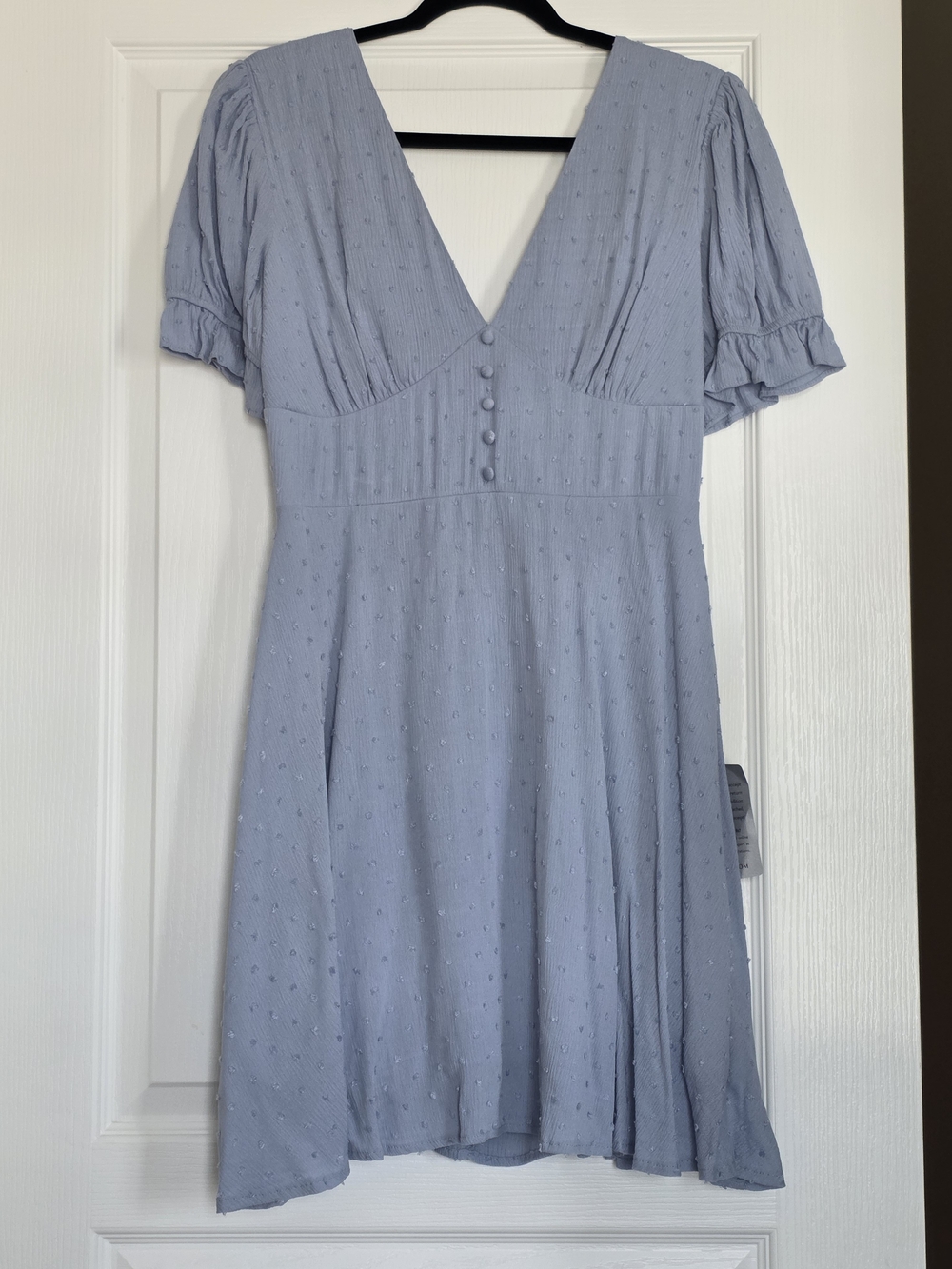 NWT Lulus Daytime Delight Swiss Dot Tie-Back Mini Dress - Blue Size L - Picture 3 of 14